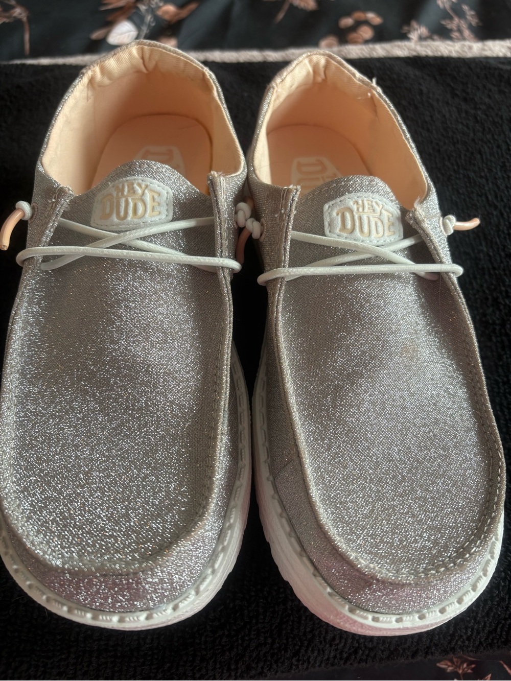 Hey Dude Women’s Silver Glitter Wally Slip-On Moccasins